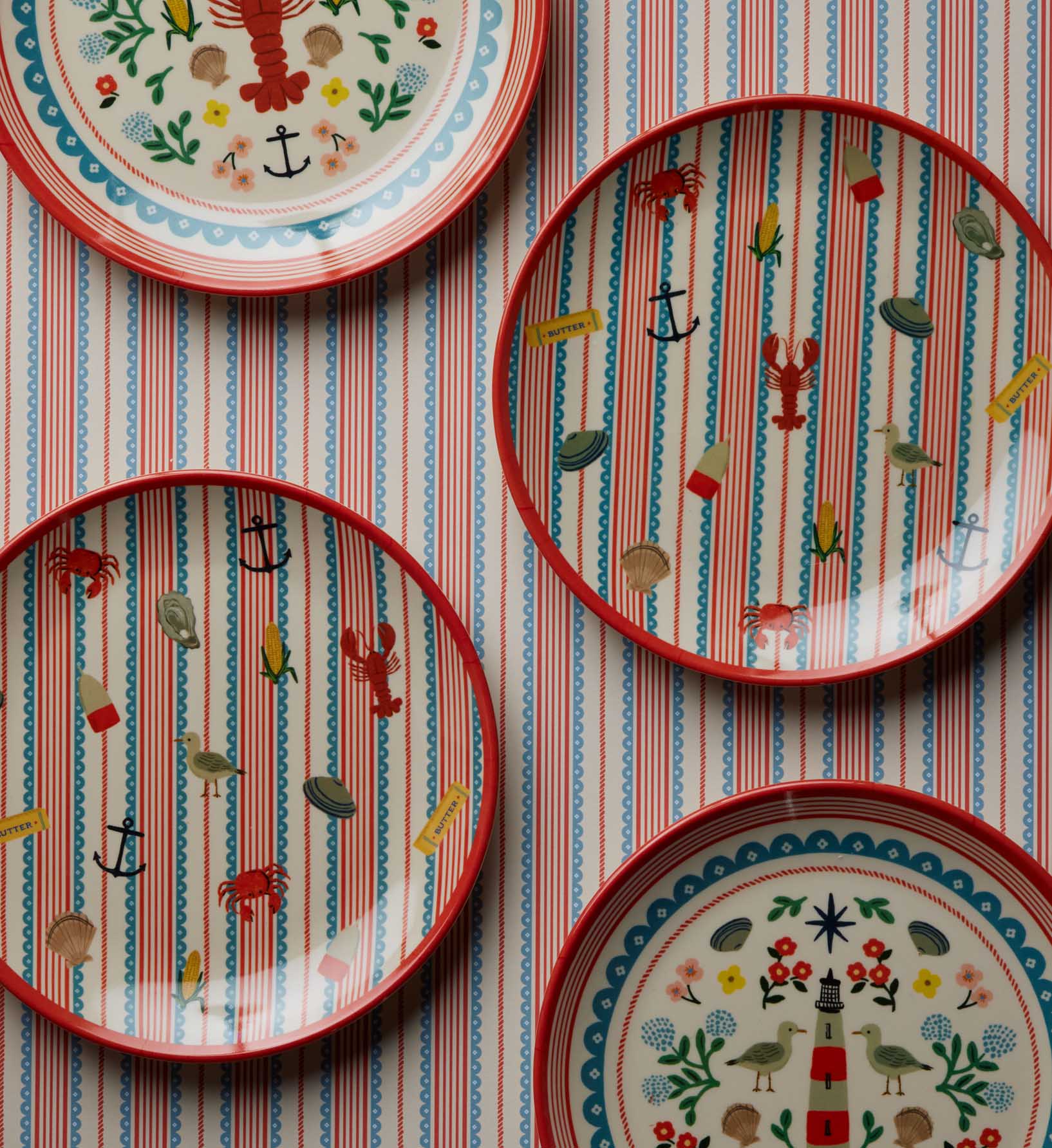 Cloverpaperco™ - Melamine Assorted Dessert Plates - Seaside