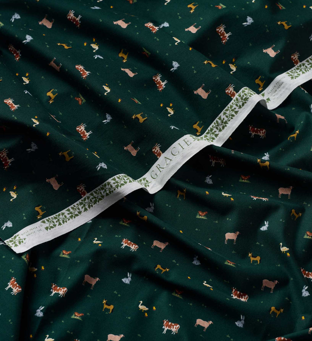 Cloverpaperco™ - Farm Animals Cotton Fabric - Evergreen