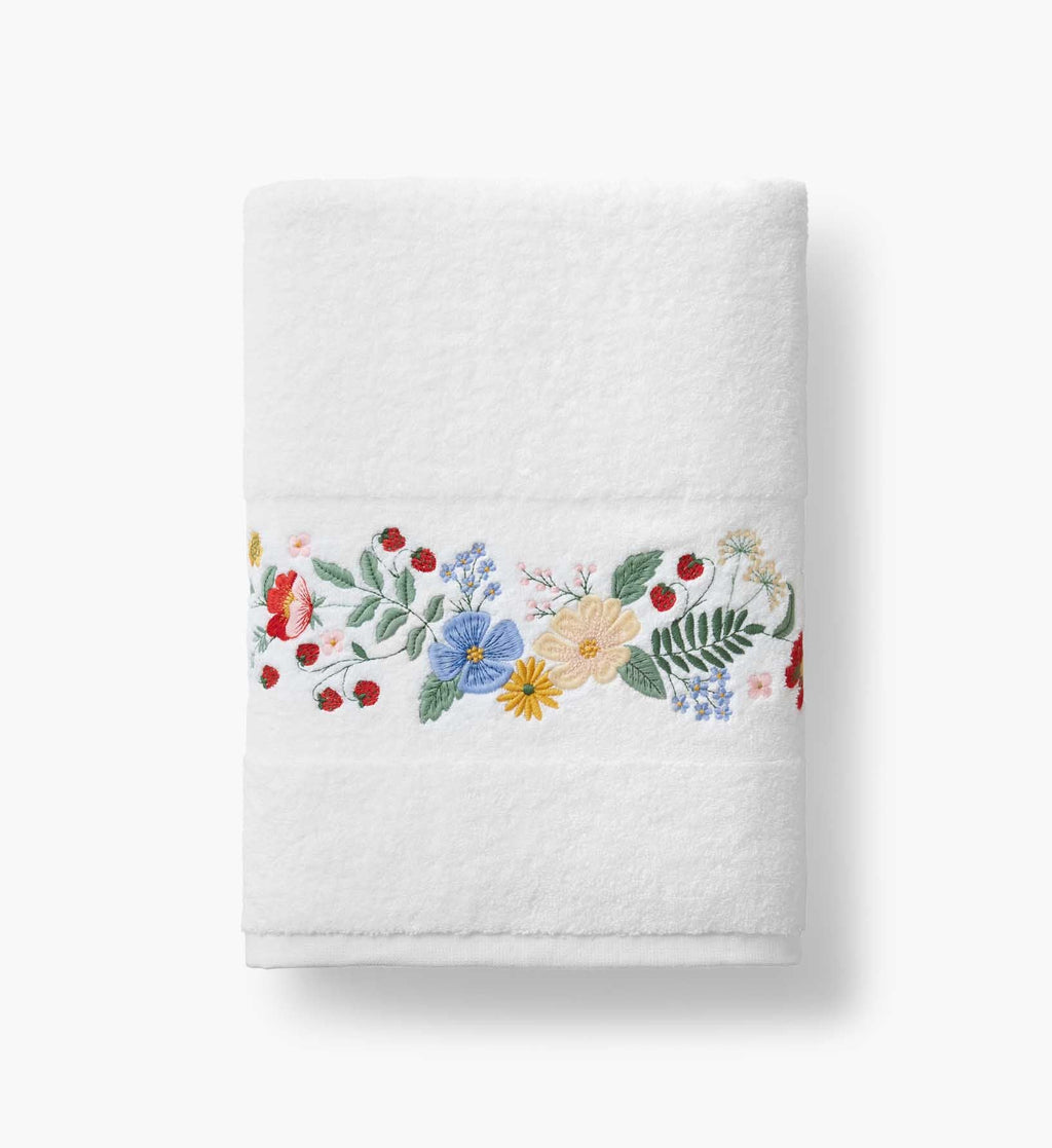 Cloverpaperco™ - Embroidered Bath Towel - Strawberry Fields