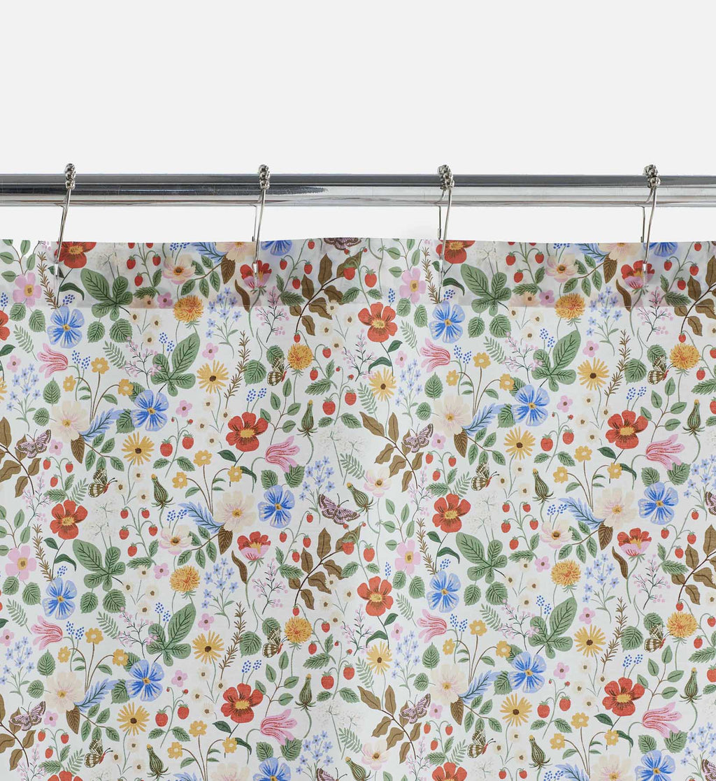 Cloverpaperco™ - Percale Shower Curtain - Strawberry Fields White