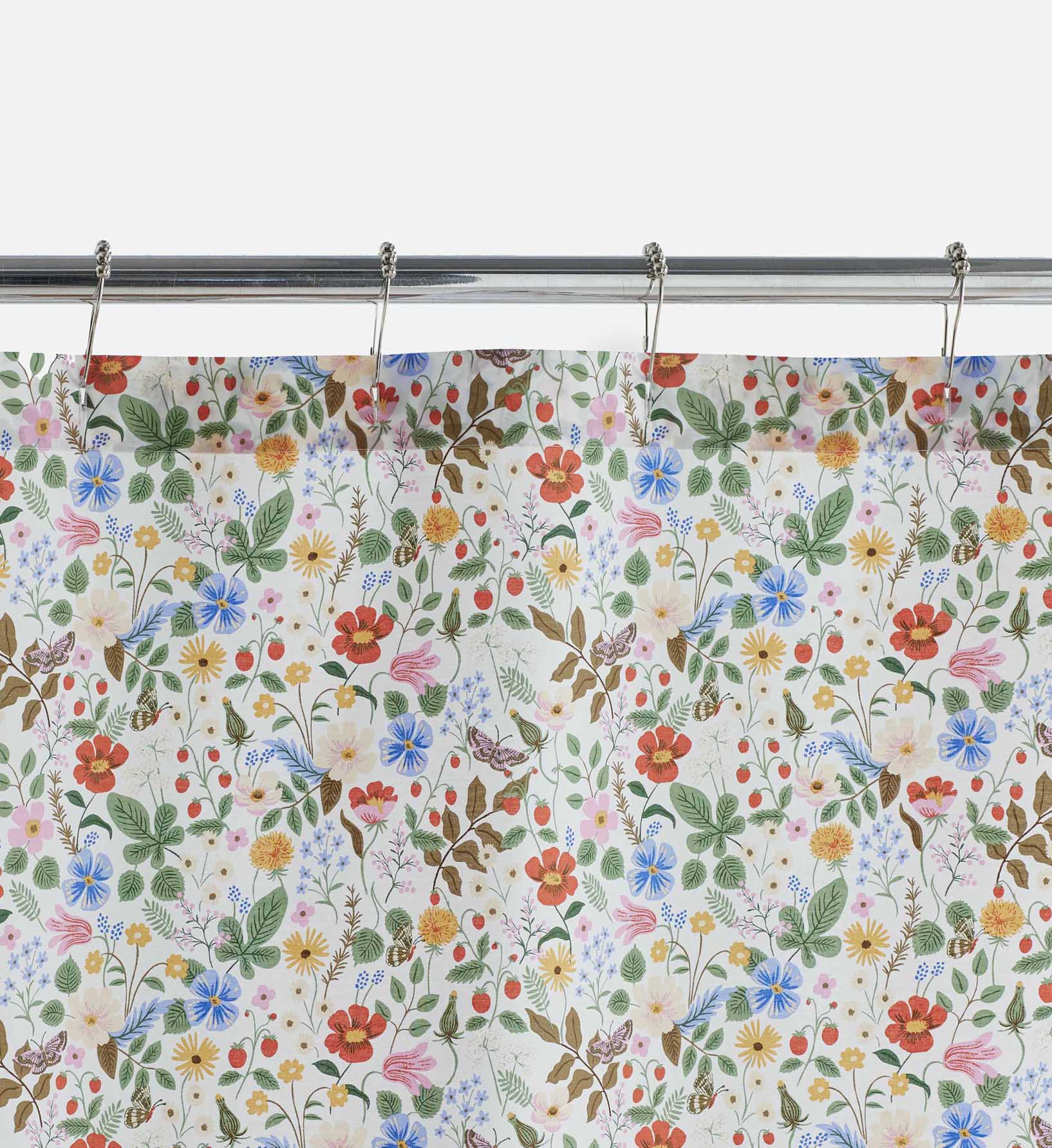 Cloverpaperco™ - Percale Shower Curtain - Strawberry Fields White