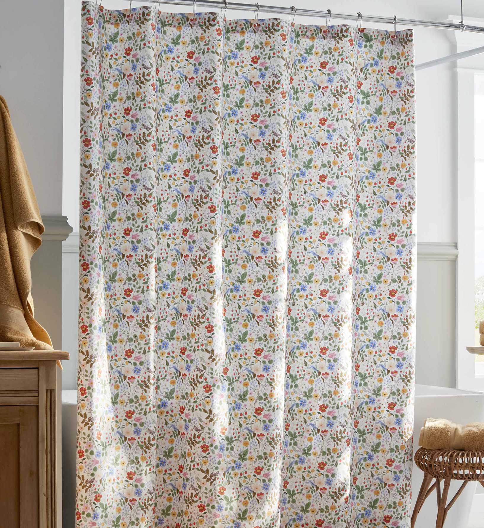 Cloverpaperco™ - Percale Shower Curtain - Strawberry Fields White