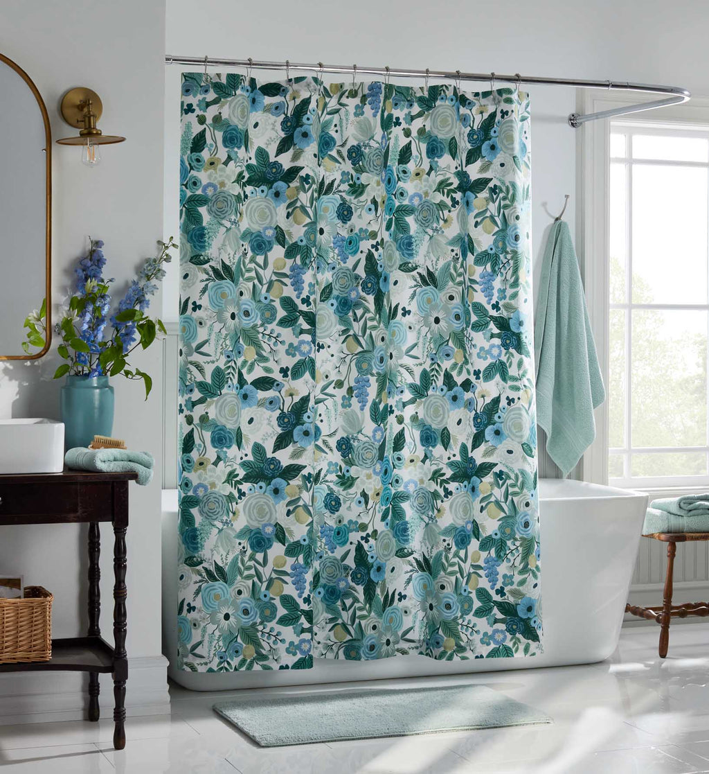 Cloverpaperco™ - Percale Shower Curtain - Garden Party Blue
