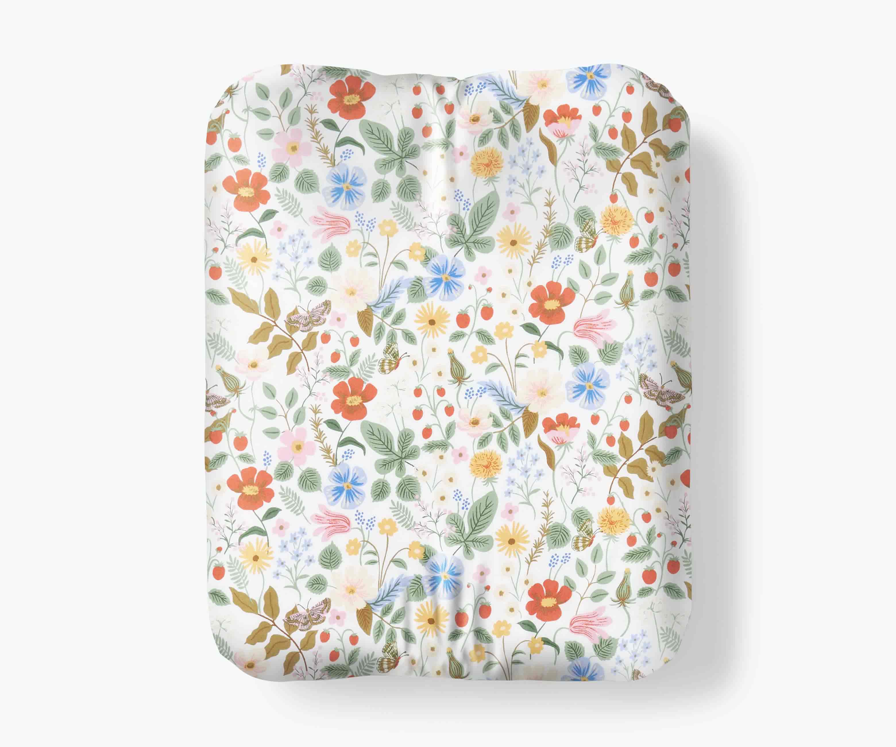 Cloverpaperco™ - Percale Fitted Sheet - Strawberry Fields White