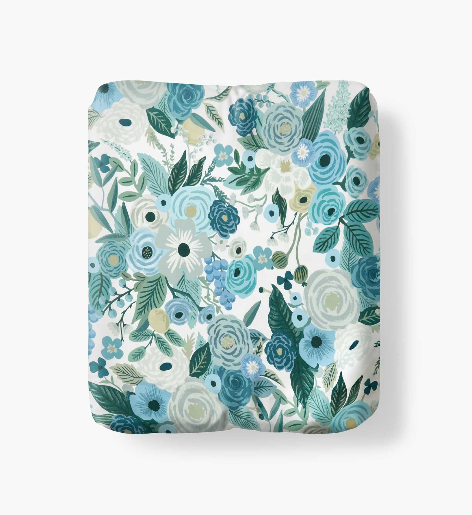Cloverpaperco™ - Percale Fitted Sheet - Garden Party Blue