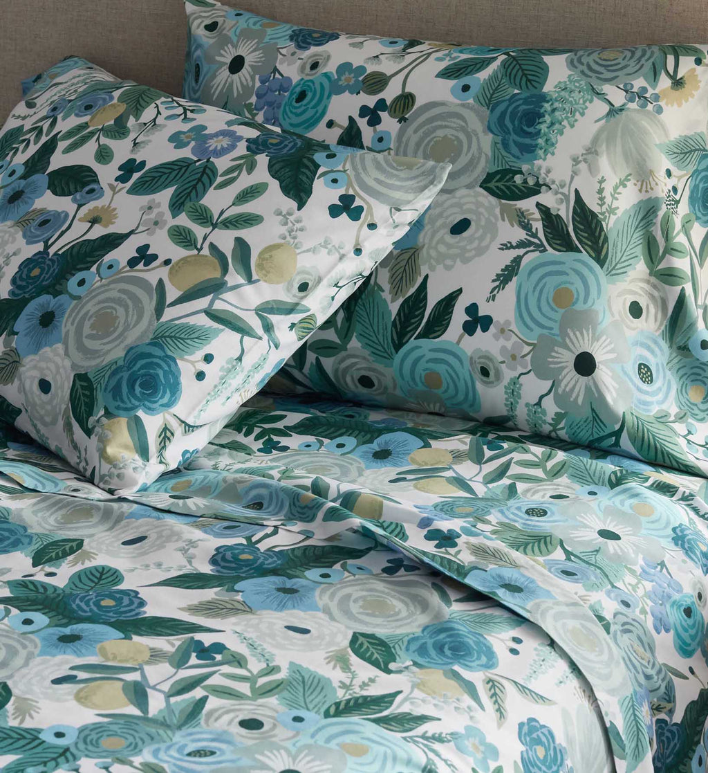 Cloverpaperco™ - Percale Sheet Set - Garden Party Blue