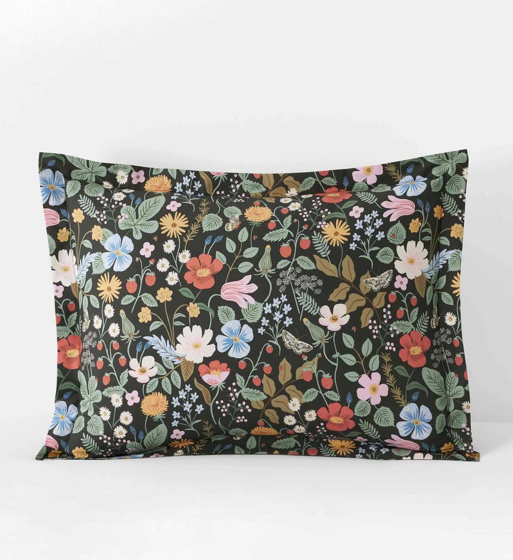 Cloverpaperco™ - Percale Sham - Strawberry Fields Black