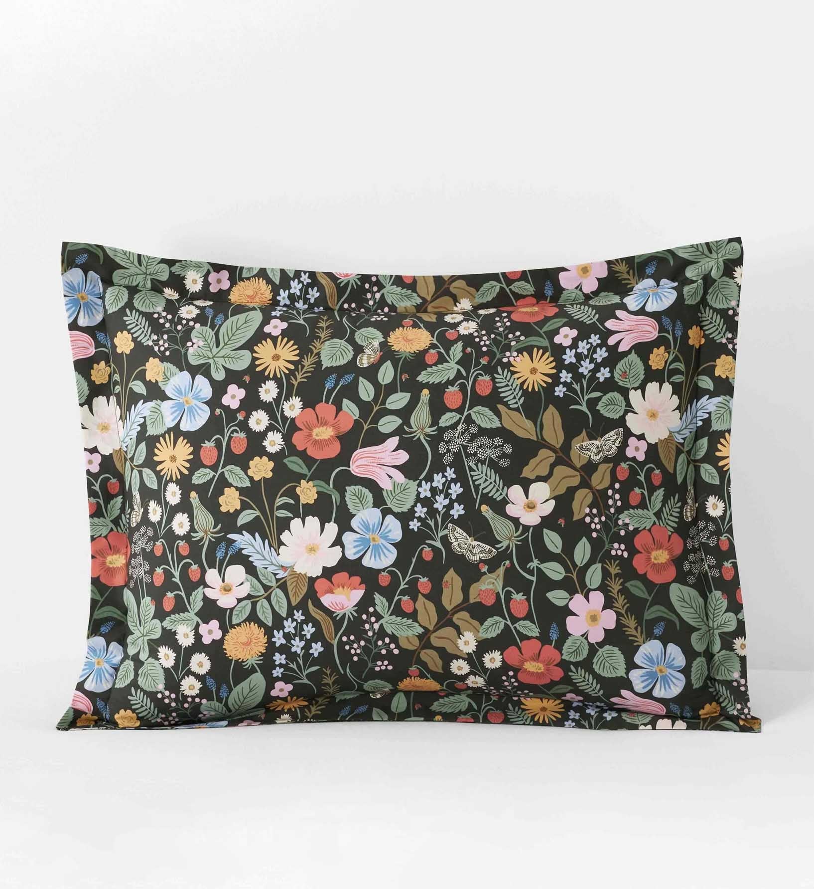 Cloverpaperco™ - Percale Sham - Strawberry Fields Black