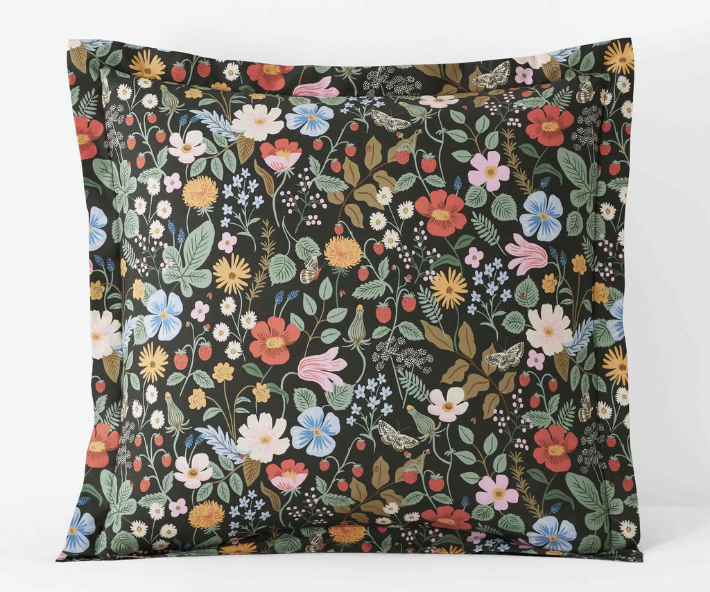 Cloverpaperco™ - Percale Sham - Strawberry Fields Black