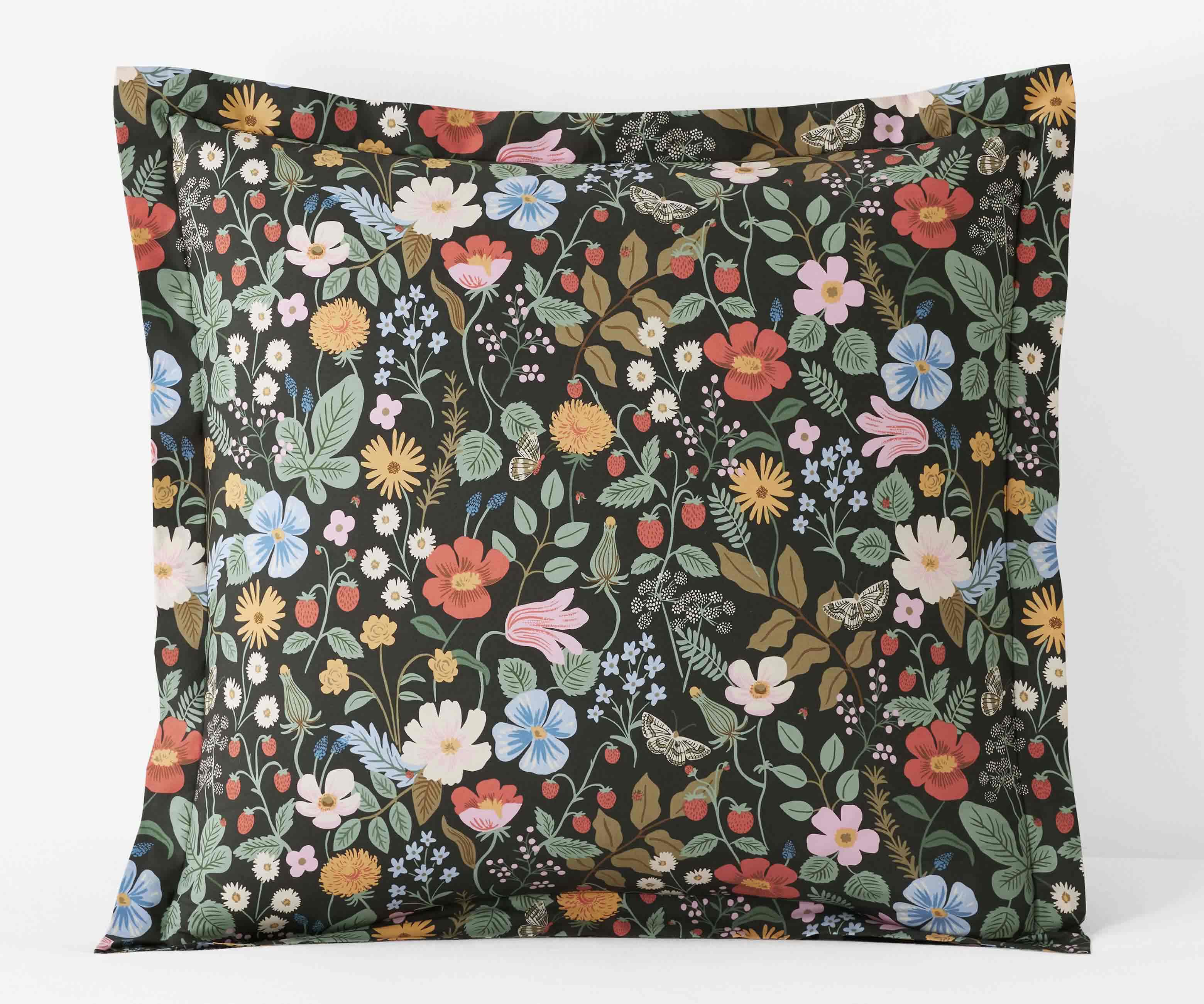 Cloverpaperco™ - Percale Sham - Strawberry Fields Black