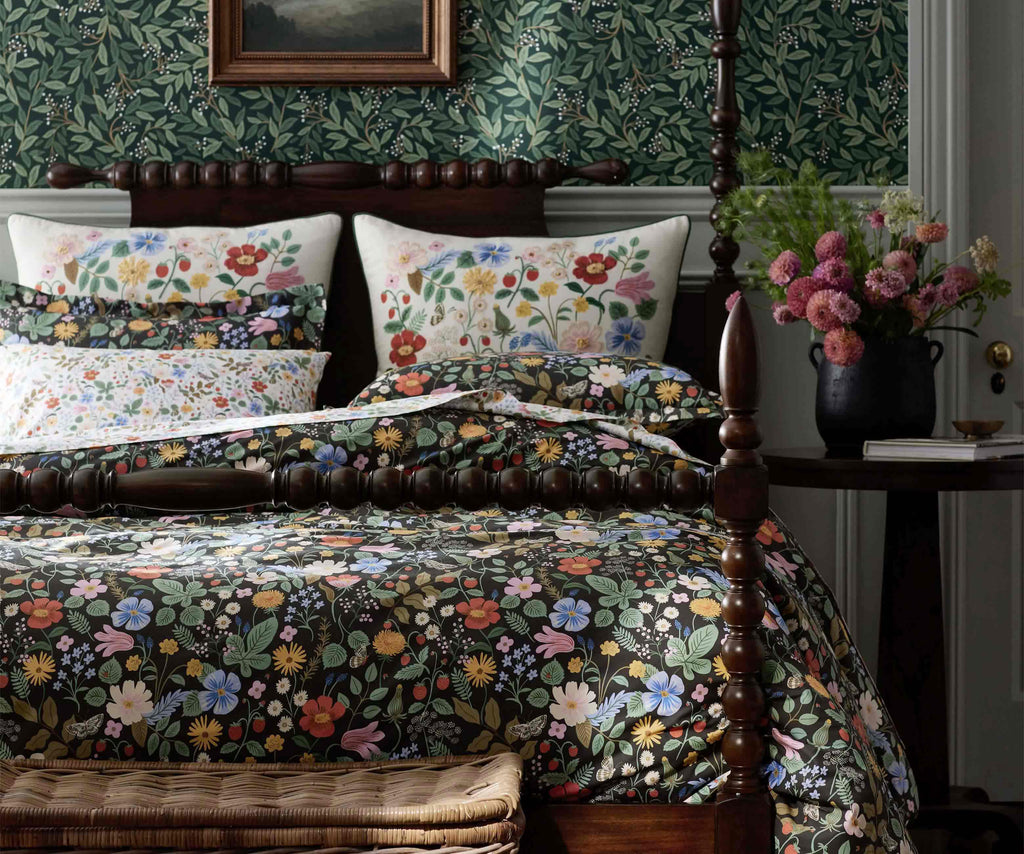 Cloverpaperco™ - Percale Sham - Strawberry Fields Black