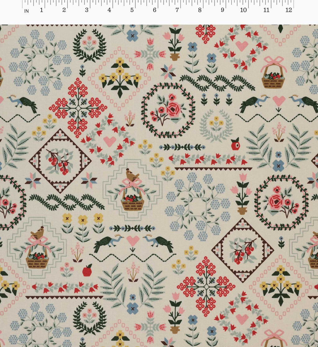Cloverpaperco™ - Heritage Sampler Canvas Fabric - Linen