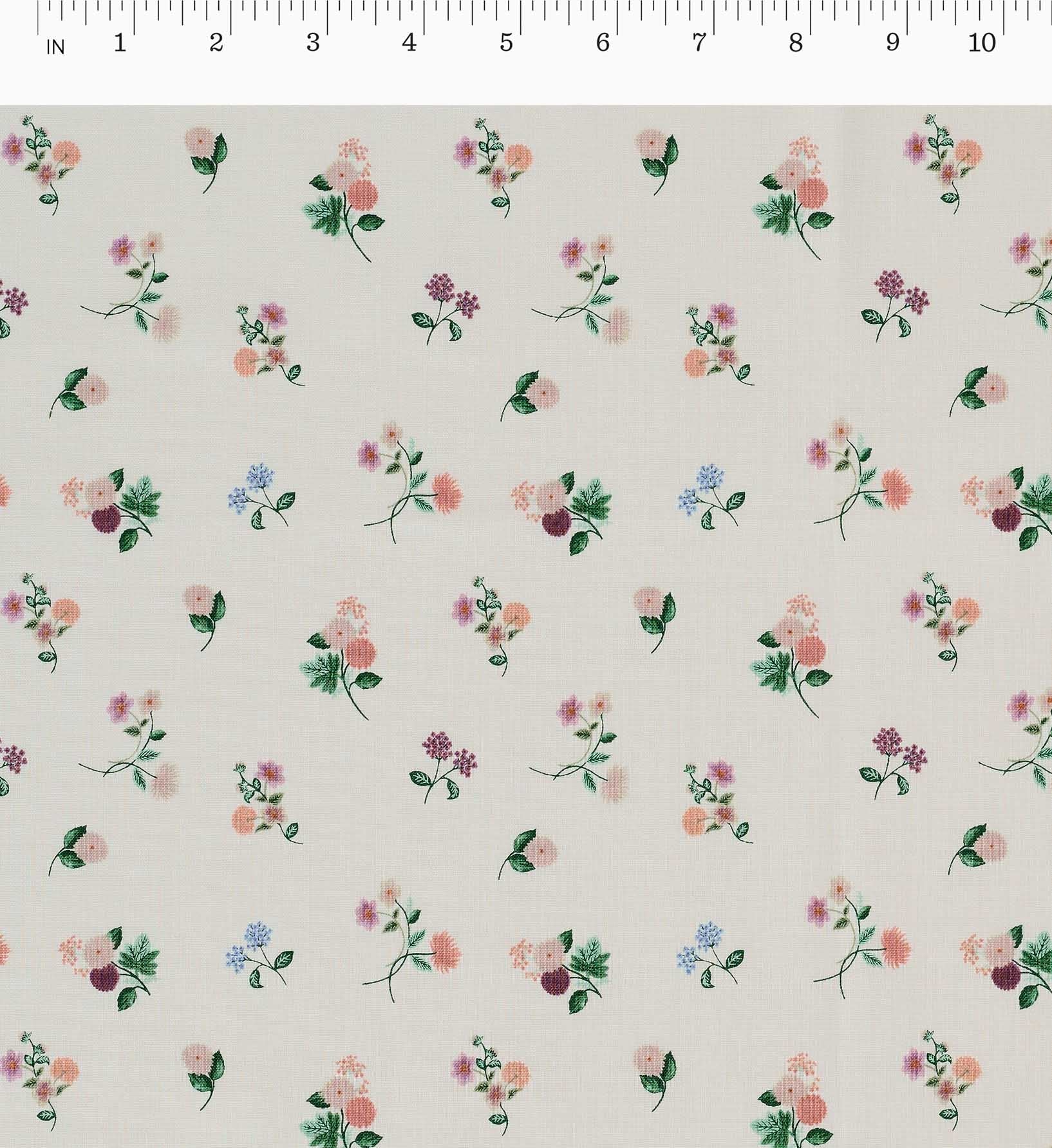 Cloverpaperco™ - Ditsy Dahlia Cotton Fabric - Cream