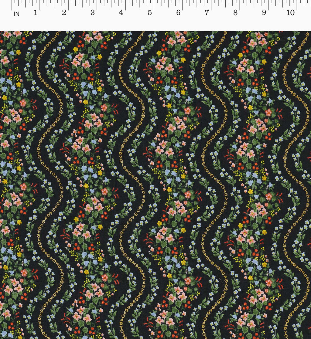 Cloverpaperco™ - Wildwood Vines Cotton Metallic Fabric - Black