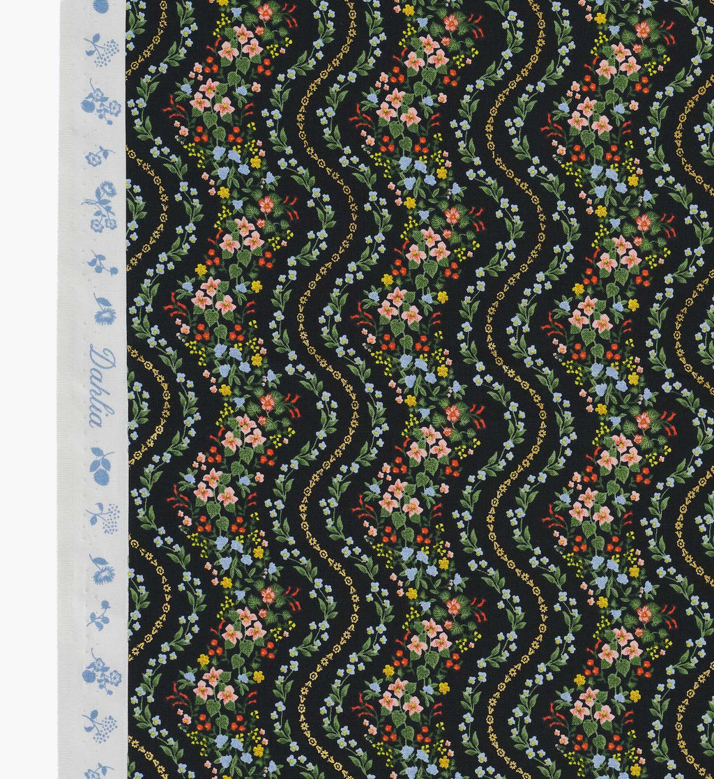 Cloverpaperco™ - Wildwood Vines Cotton Metallic Fabric - Black