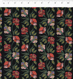 Cloverpaperco™ - Posy Cotton Fabric - Black