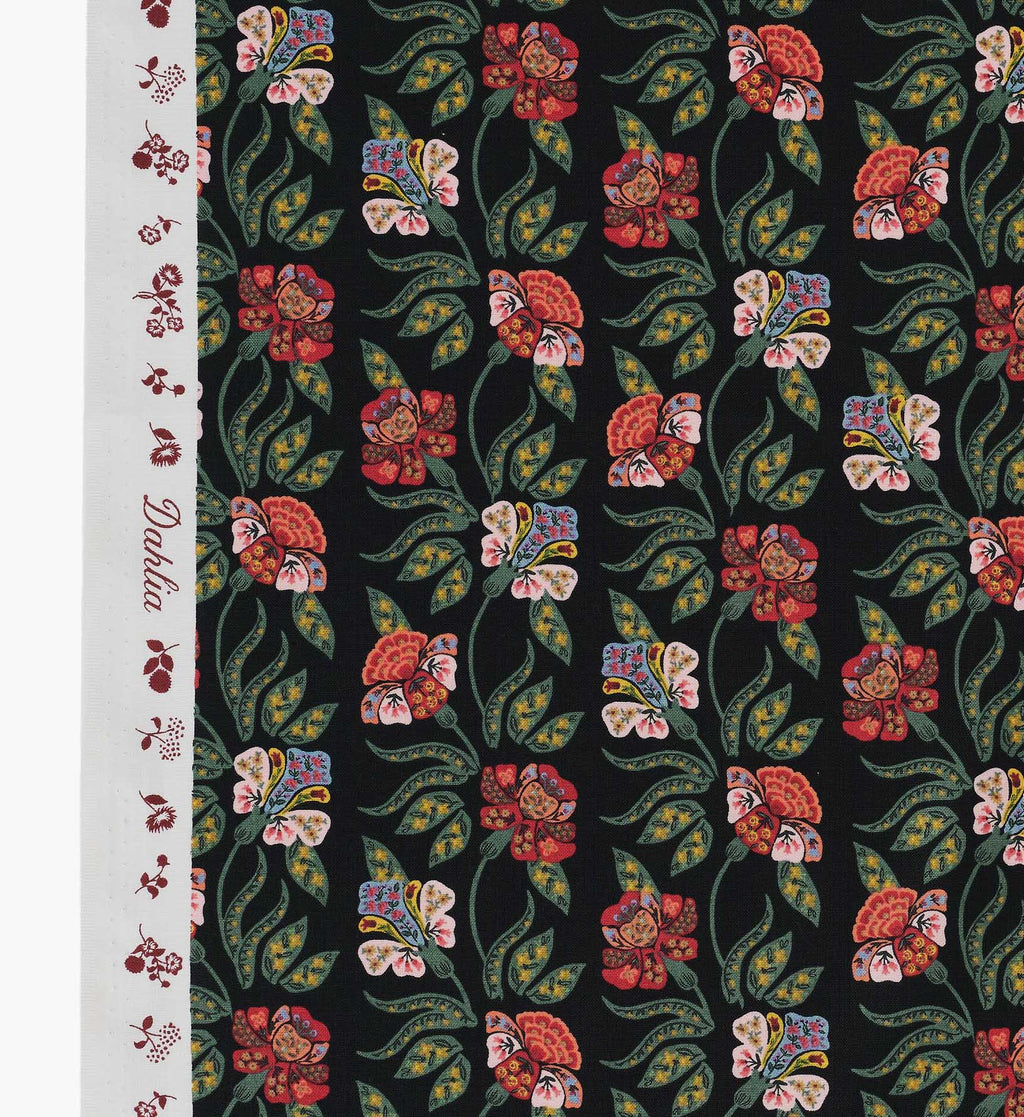 Cloverpaperco™ - Posy Cotton Fabric - Black