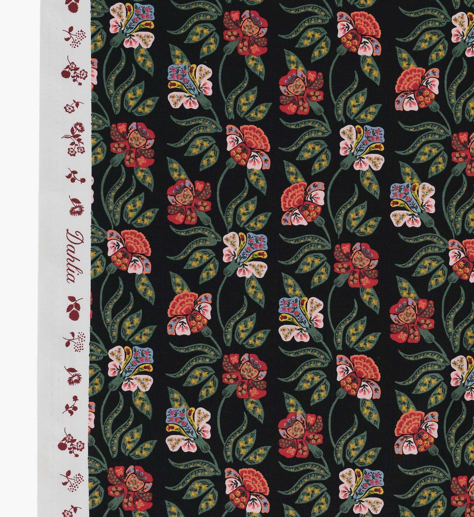 Cloverpaperco™ - Posy Cotton Fabric - Black