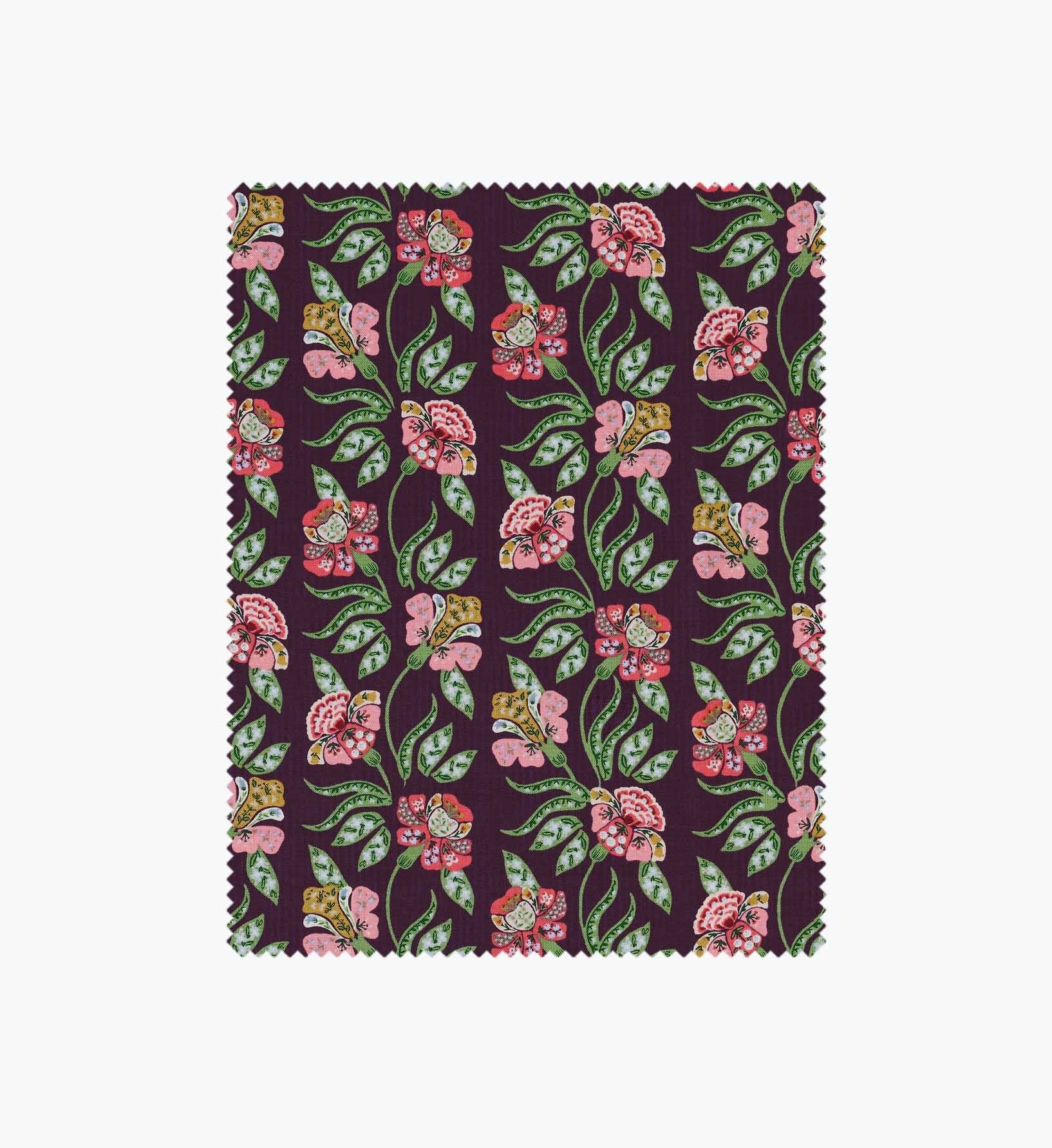Cloverpaperco™ - Posy Cotton Fabric - Aubergine