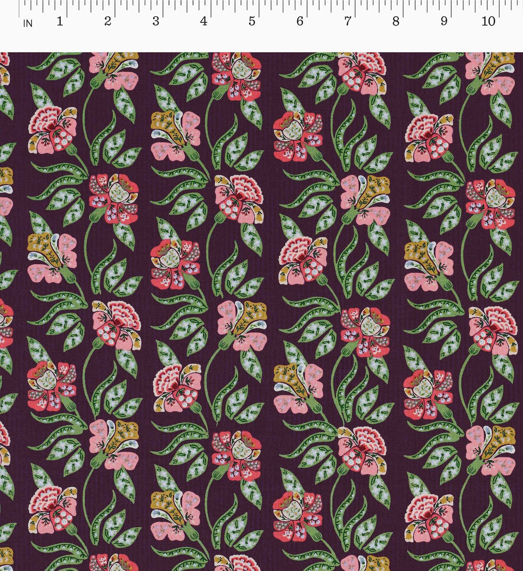 Cloverpaperco™ - Posy Cotton Fabric - Aubergine