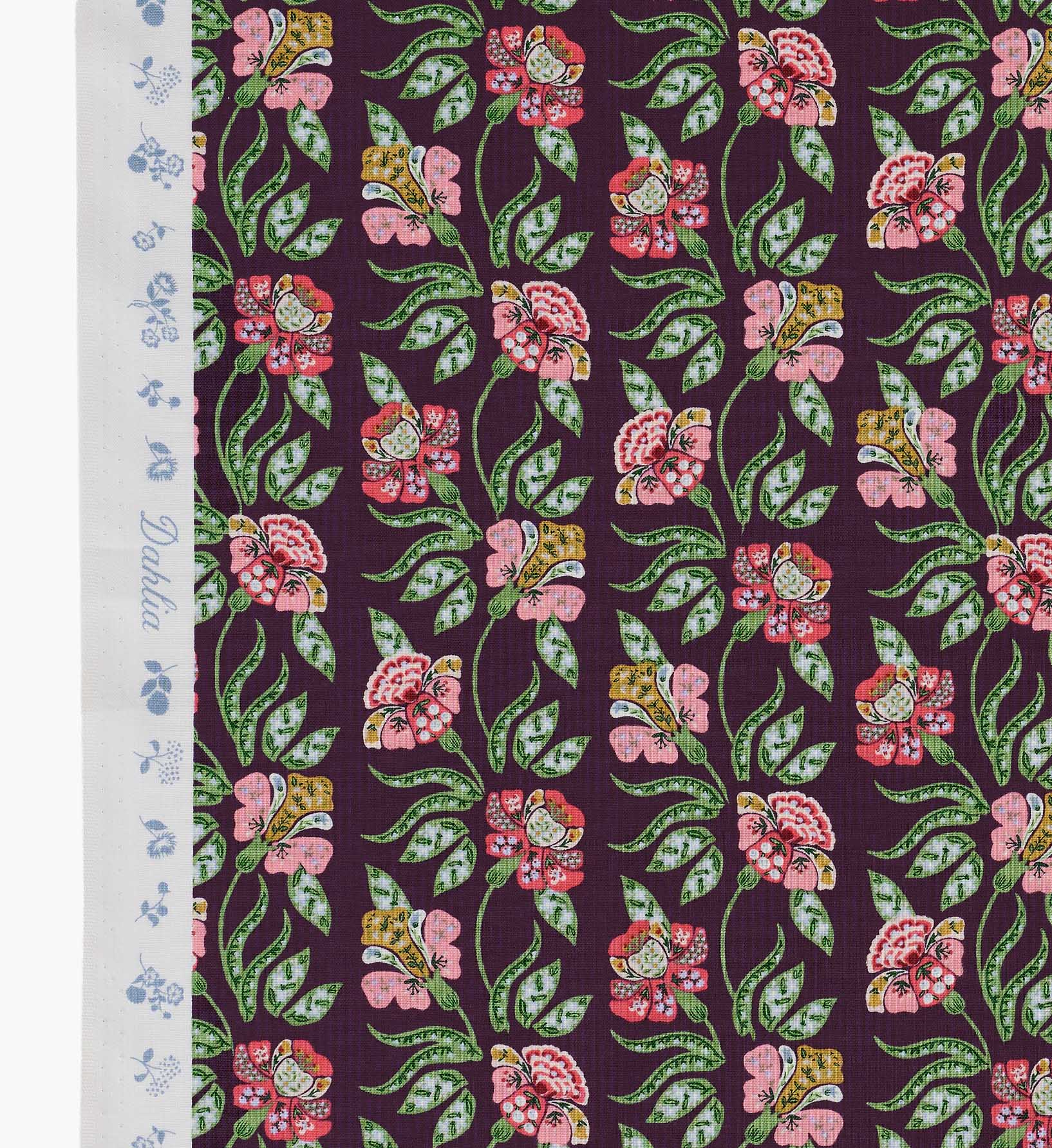 Cloverpaperco™ - Posy Cotton Fabric - Aubergine