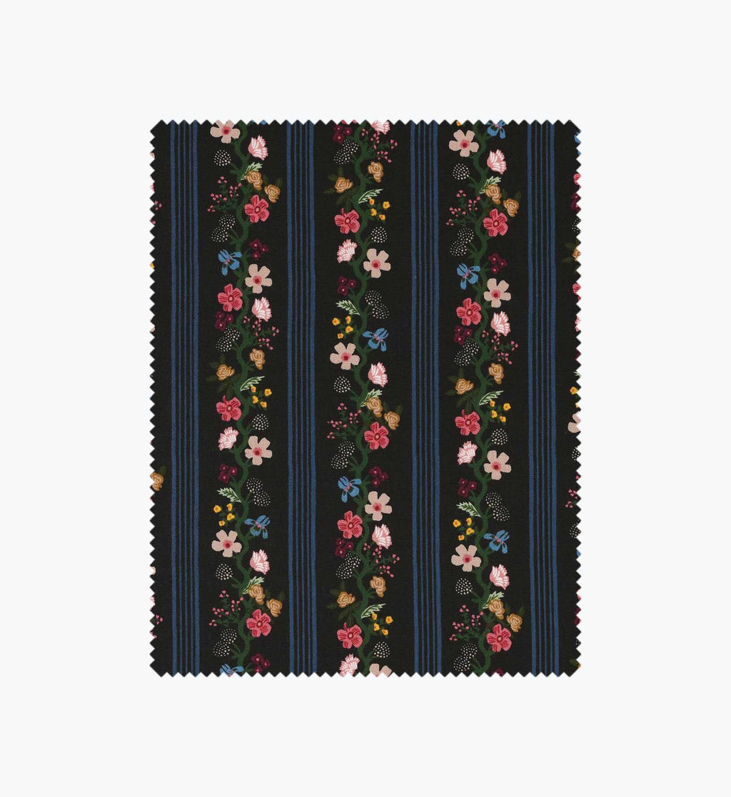 Cloverpaperco™ - Floral Trellis Stripe Cotton Fabric - Black