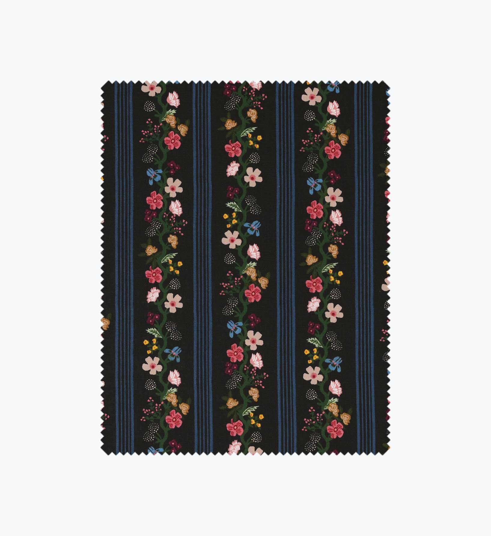 Cloverpaperco™ - Floral Trellis Stripe Cotton Fabric - Black