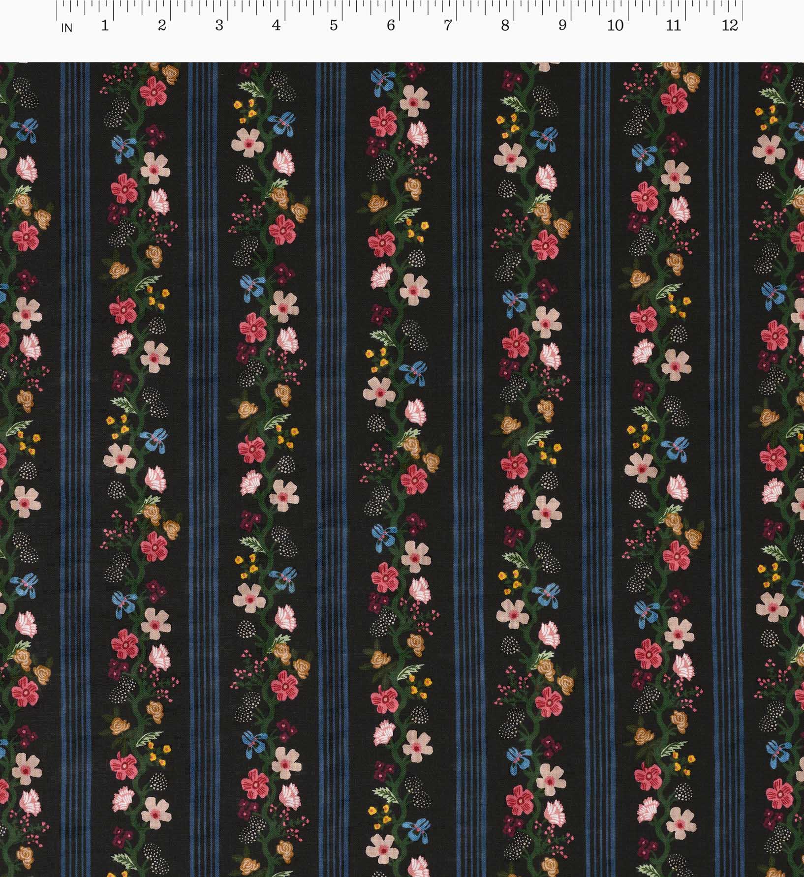 Cloverpaperco™ - Floral Trellis Stripe Cotton Fabric - Black