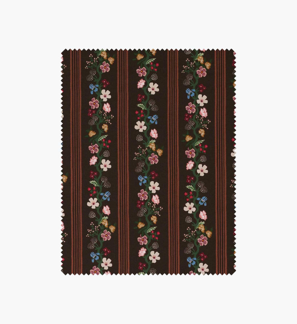 Cloverpaperco™ - Floral Trellis Stripe Cotton Fabric - Cocoa