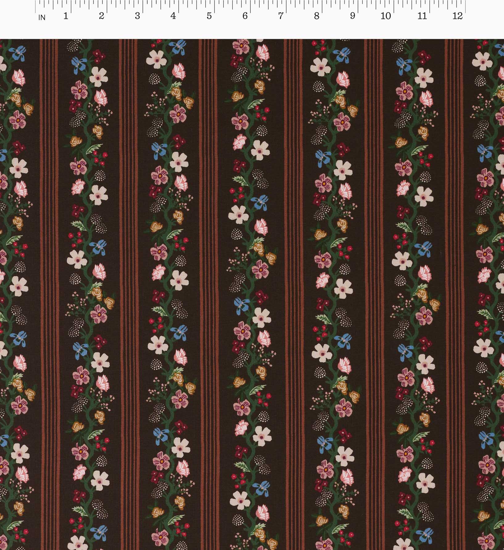 Cloverpaperco™ - Floral Trellis Stripe Cotton Fabric - Cocoa