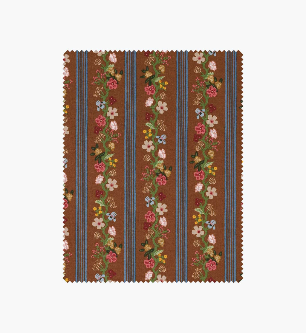 Cloverpaperco™ - Floral Trellis Stripe Cotton Fabric - Clay
