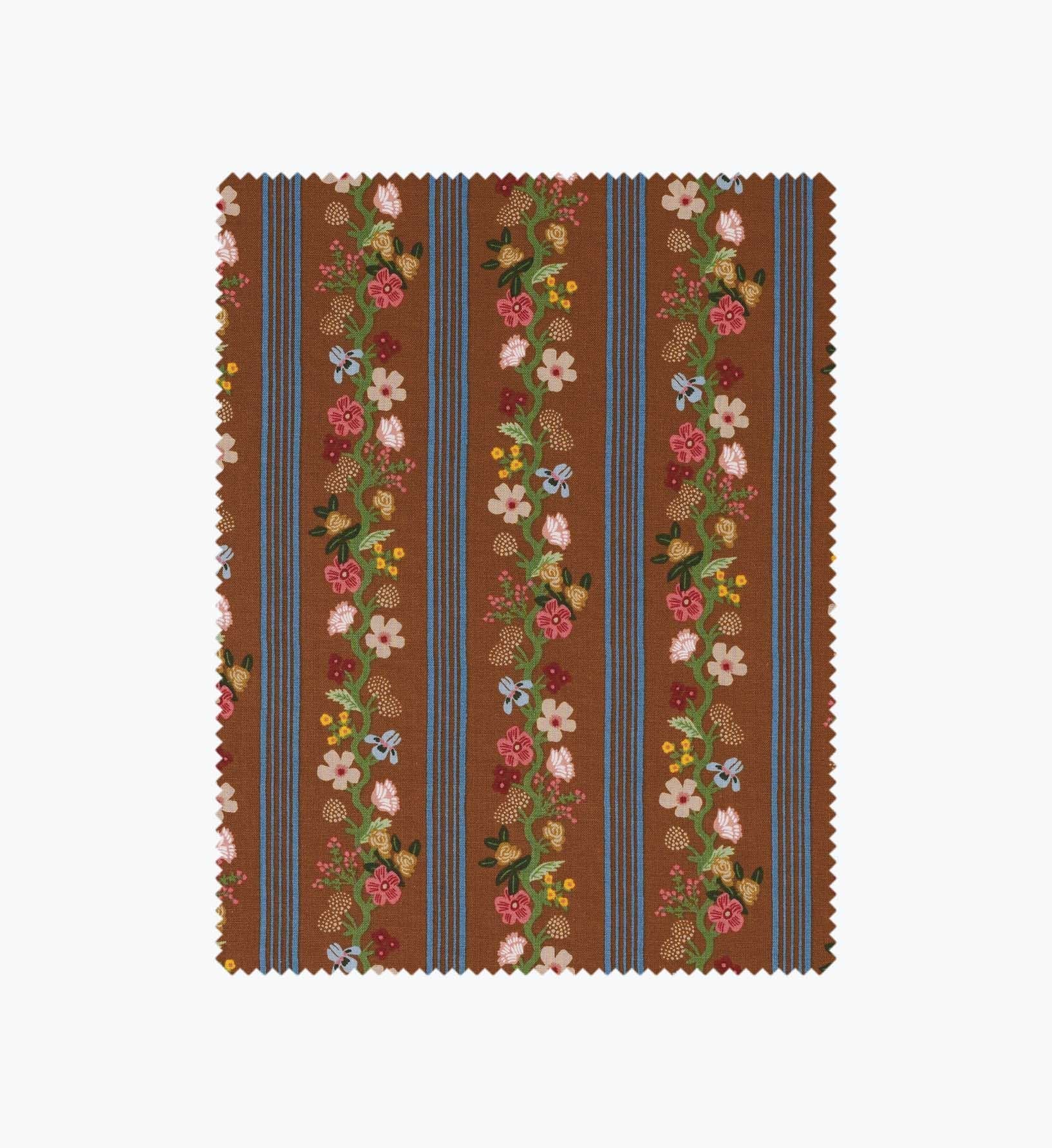 Cloverpaperco™ - Floral Trellis Stripe Cotton Fabric - Clay