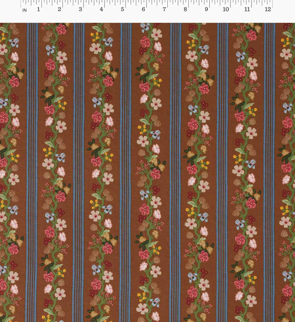 Cloverpaperco™ - Floral Trellis Stripe Cotton Fabric - Clay