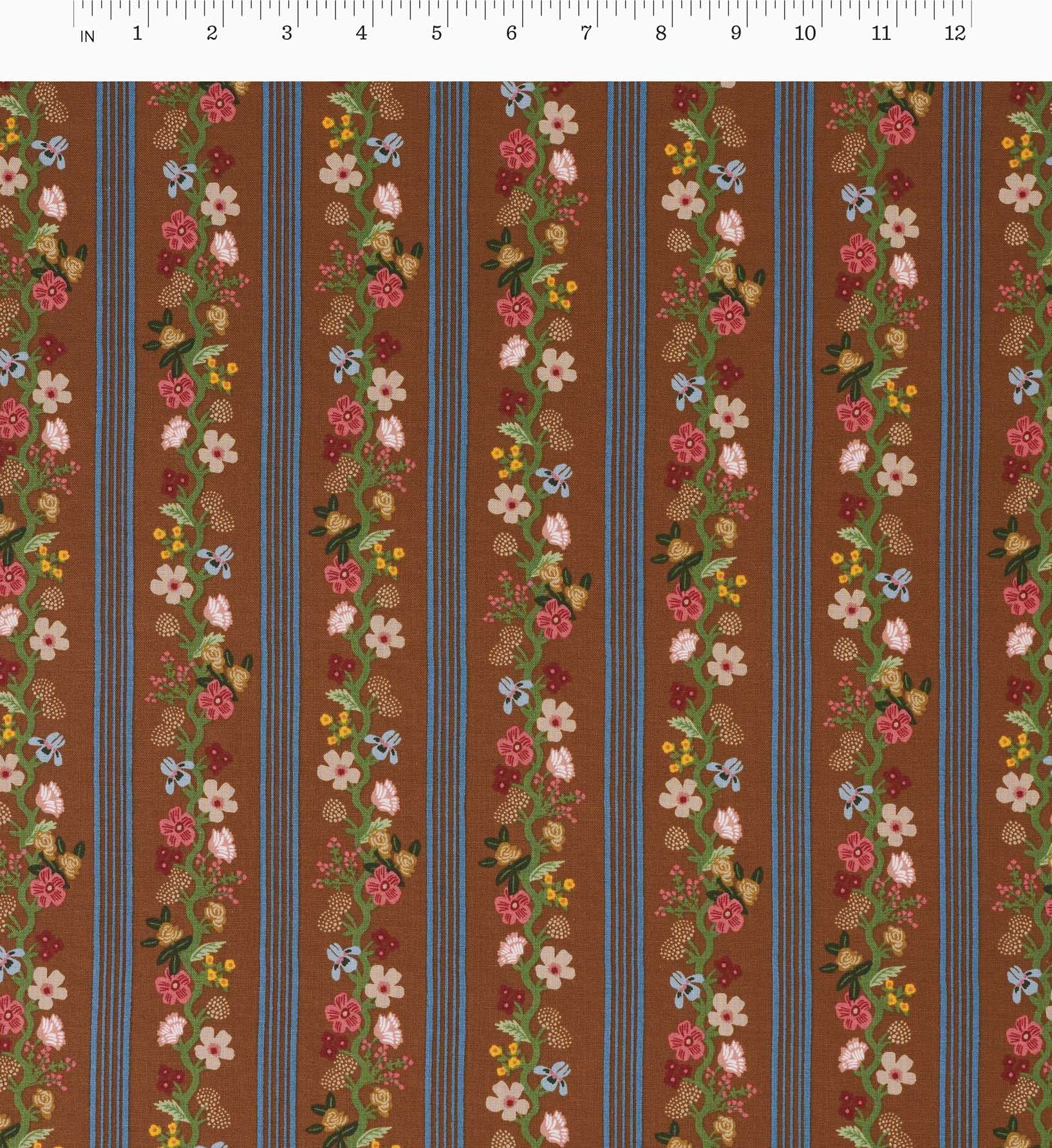 Cloverpaperco™ - Floral Trellis Stripe Cotton Fabric - Clay