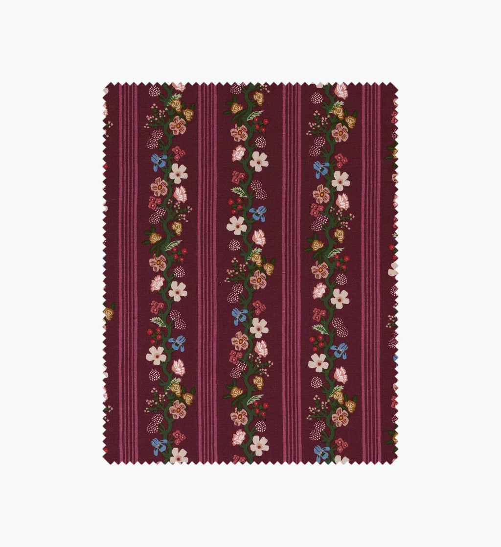 Cloverpaperco™ - Floral Trellis Stripe Cotton Fabric - Burgundy