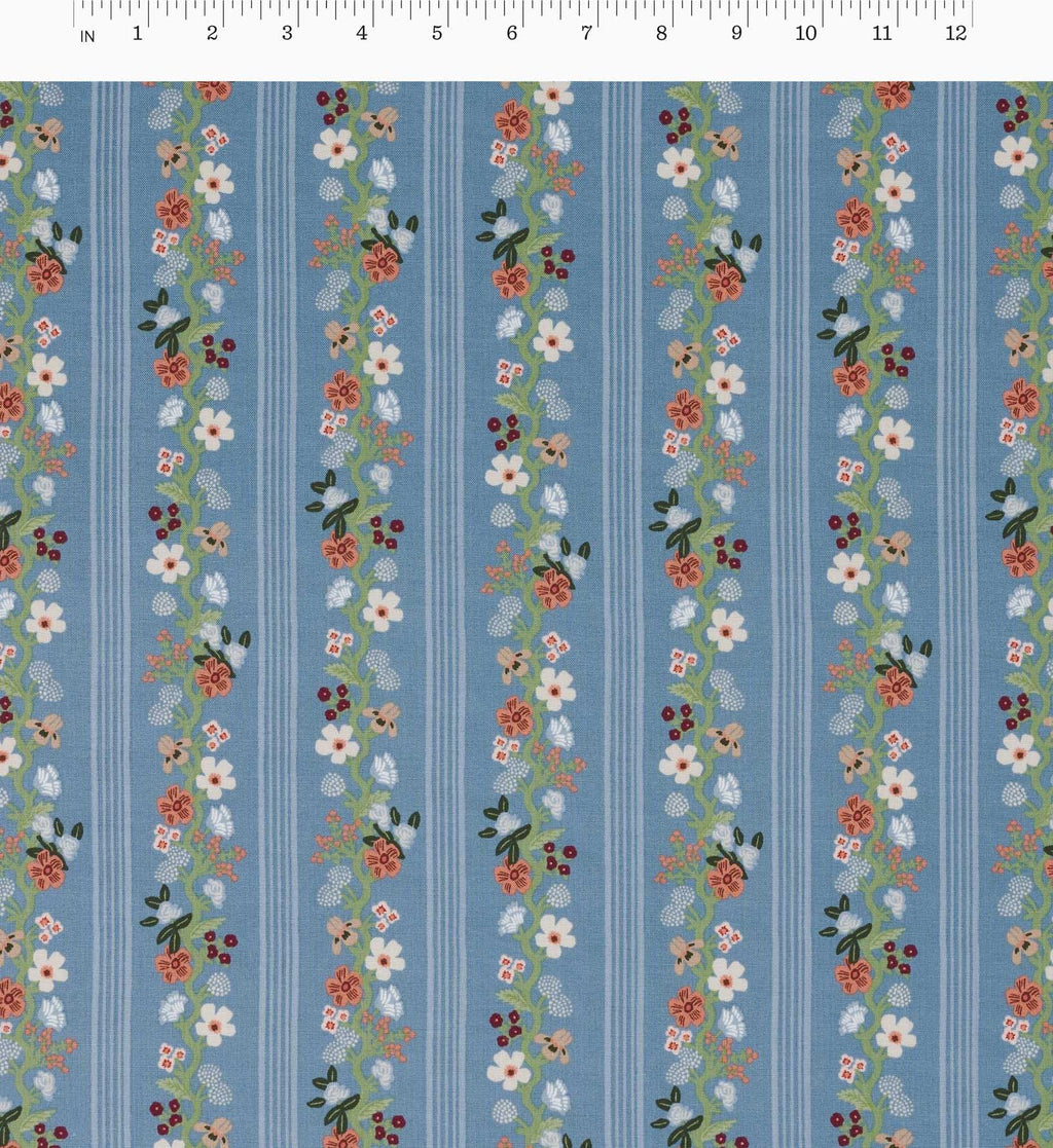 Cloverpaperco™ - Floral Trellis Stripe Cotton Fabric - Slate