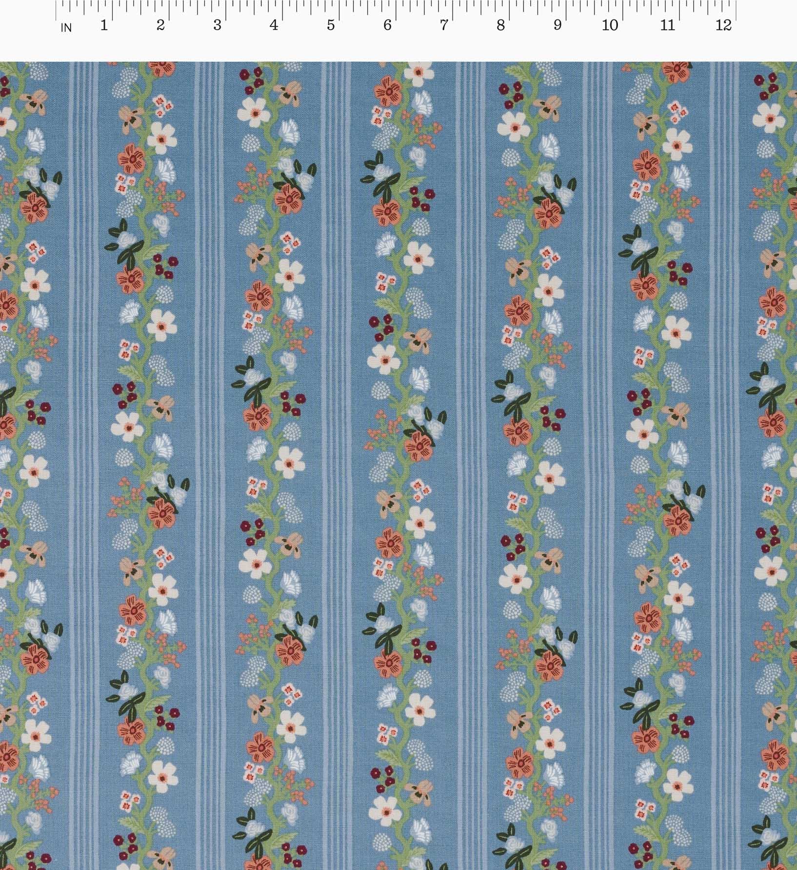Cloverpaperco™ - Floral Trellis Stripe Cotton Fabric - Slate