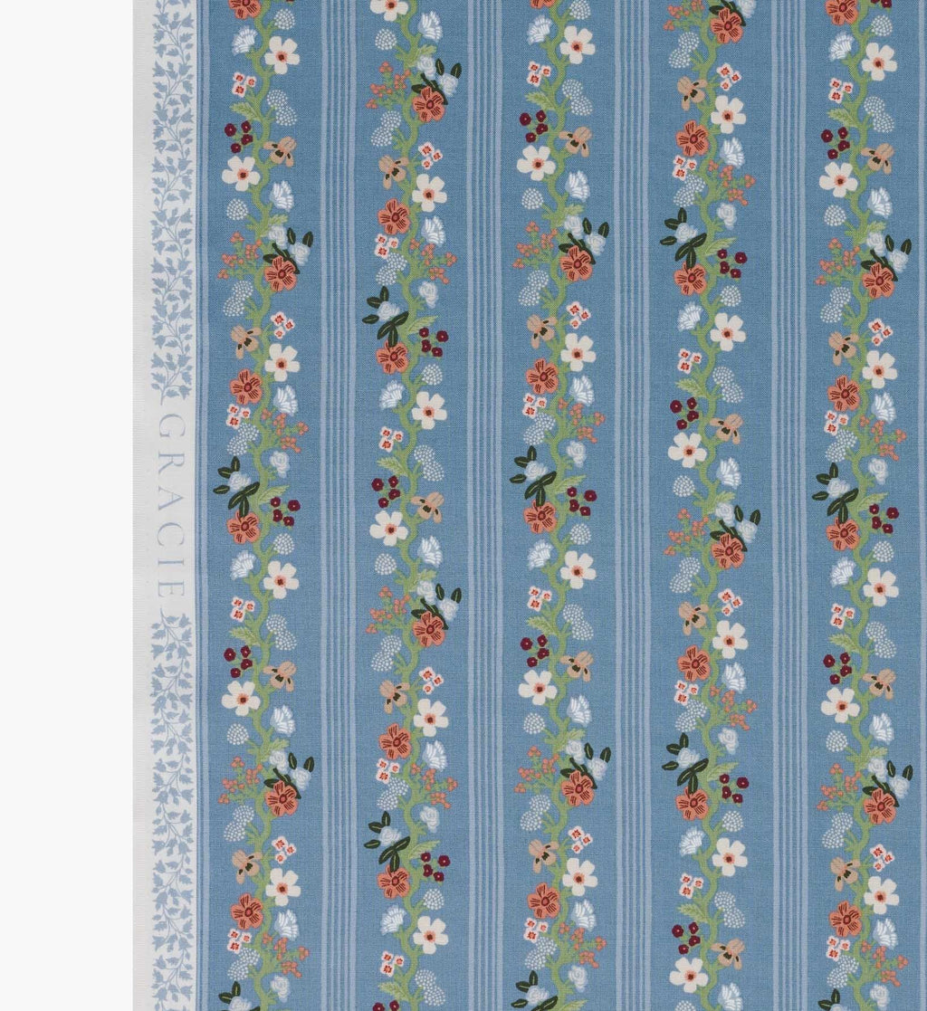 Cloverpaperco™ - Floral Trellis Stripe Cotton Fabric - Slate