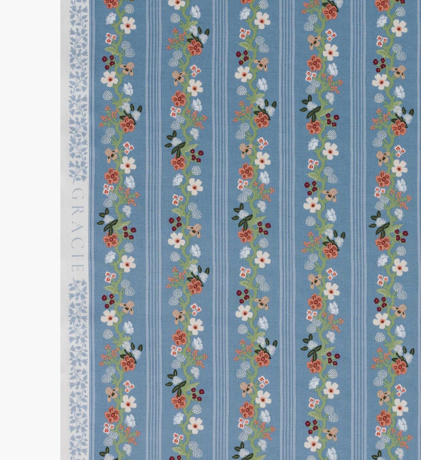 Cloverpaperco™ - Floral Trellis Stripe Cotton Fabric - Slate