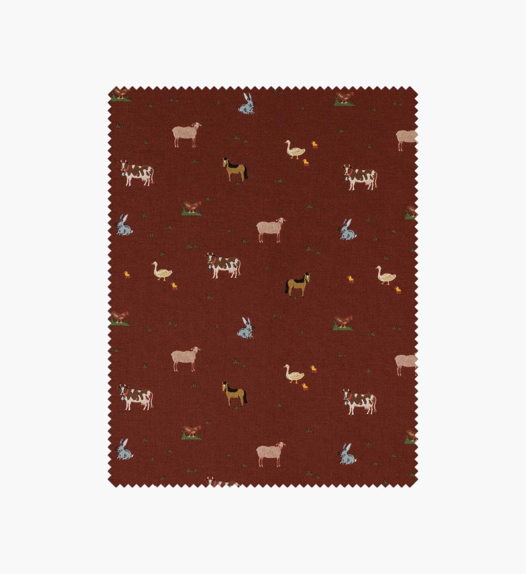 Cloverpaperco™ - Farm Animals Cotton Fabric - Crimson