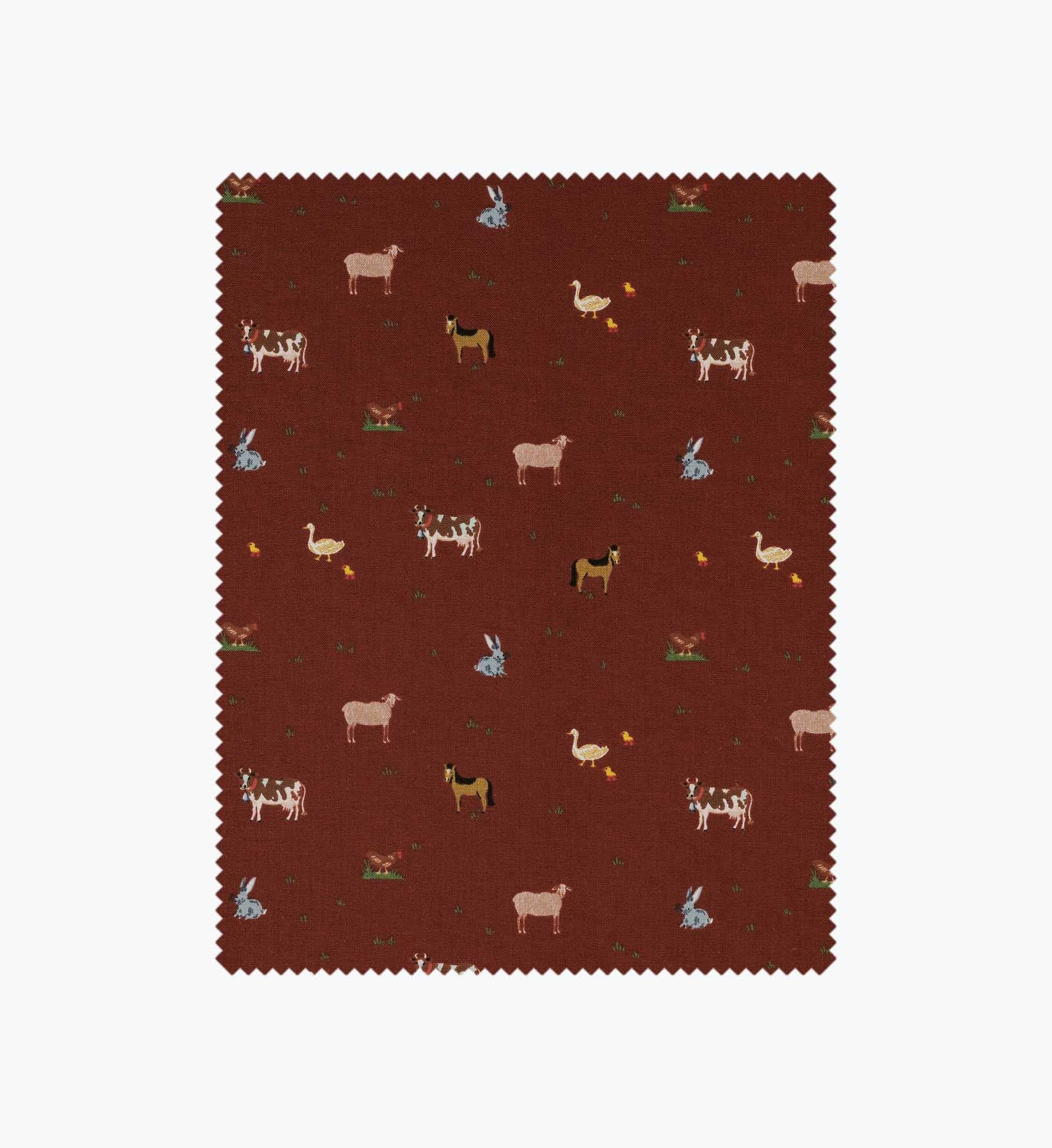 Cloverpaperco™ - Farm Animals Cotton Fabric - Crimson
