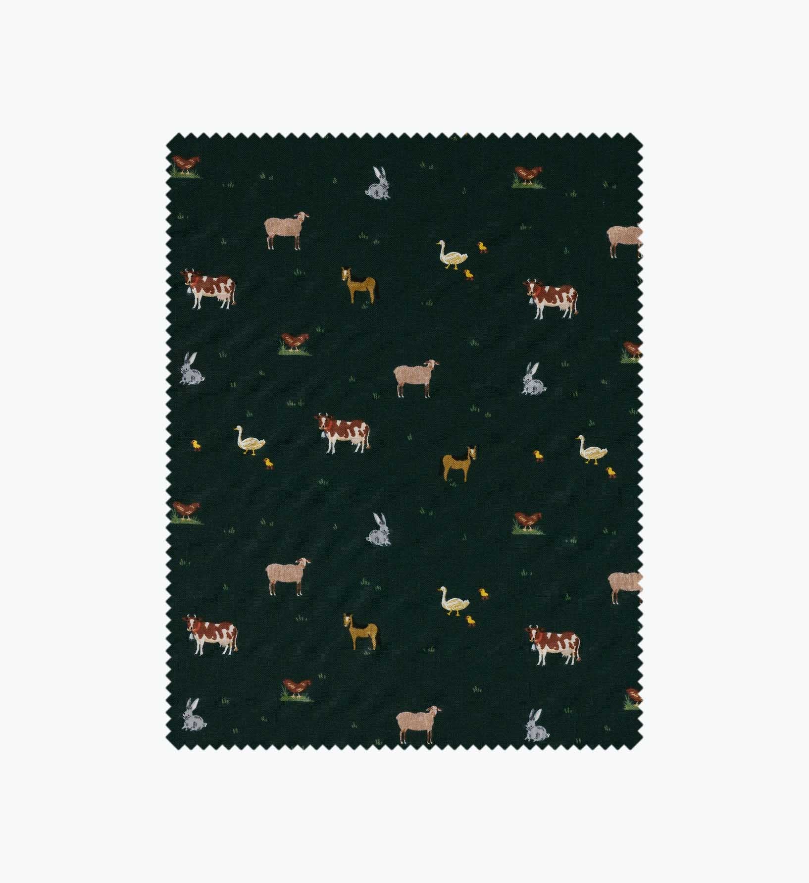 Cloverpaperco™ - Farm Animals Cotton Fabric - Evergreen
