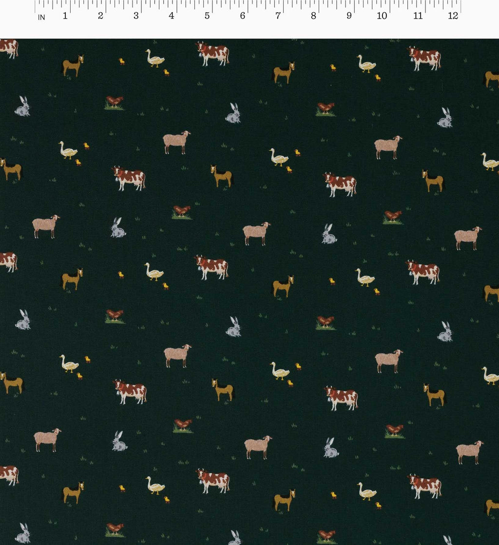 Cloverpaperco™ - Farm Animals Cotton Fabric - Evergreen