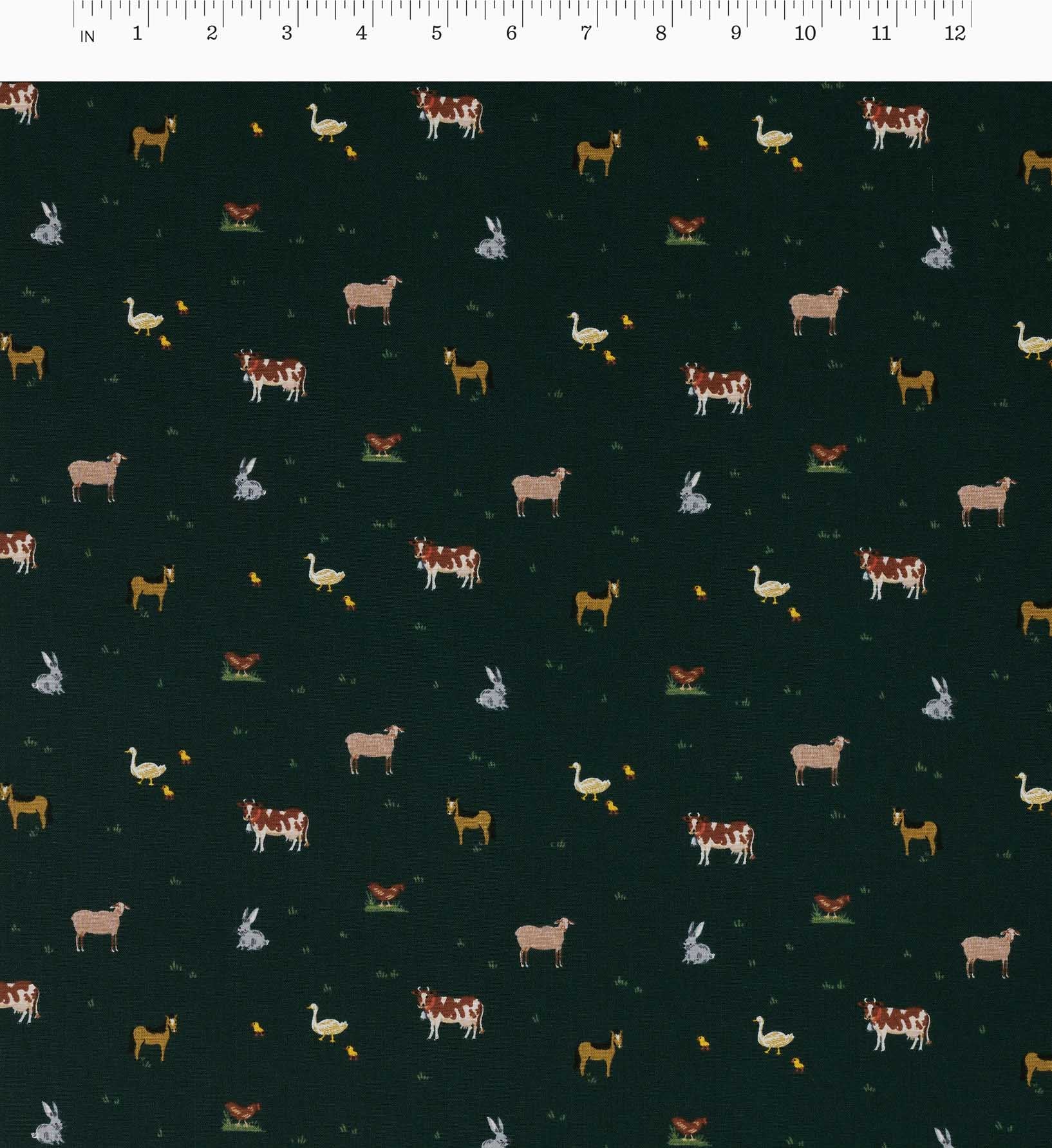 Cloverpaperco™ - Farm Animals Cotton Fabric - Evergreen