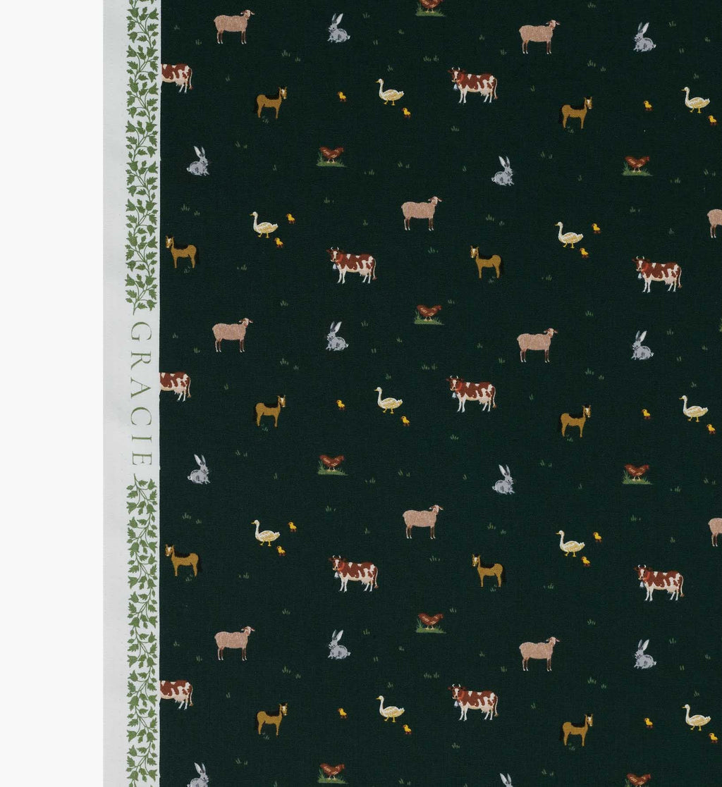 Cloverpaperco™ - Farm Animals Cotton Fabric - Evergreen
