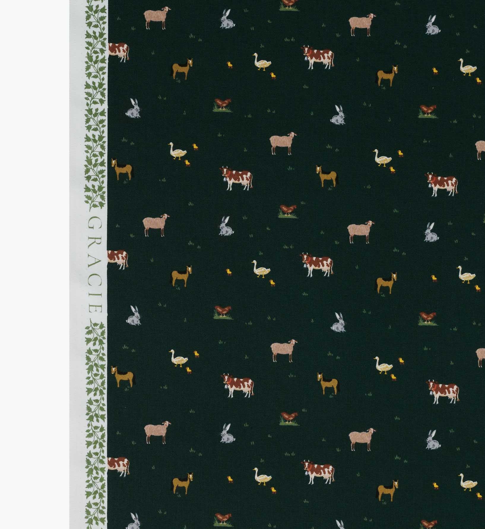 Cloverpaperco™ - Farm Animals Cotton Fabric - Evergreen