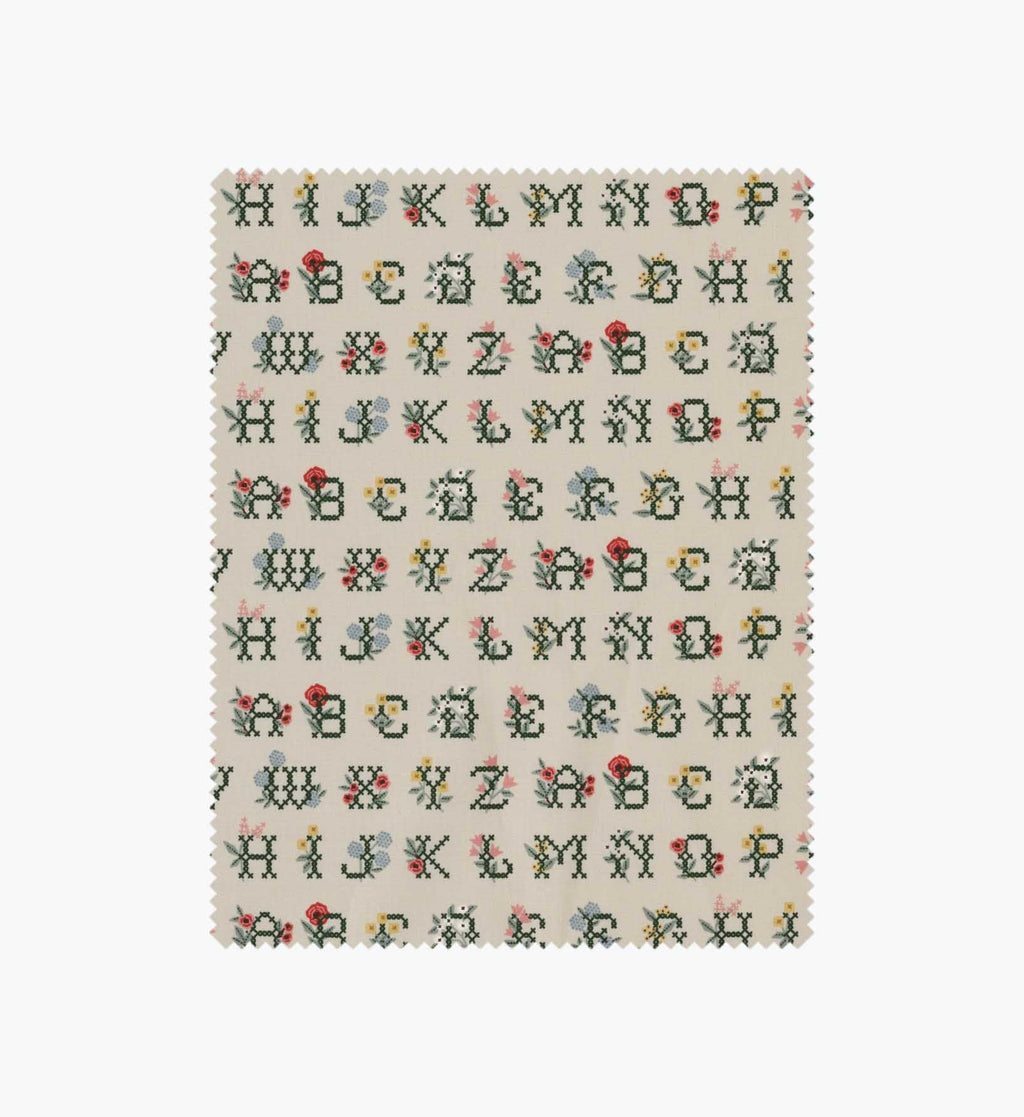 Cloverpaperco™ - Cross Stitch Letters Cotton Fabric - Linen