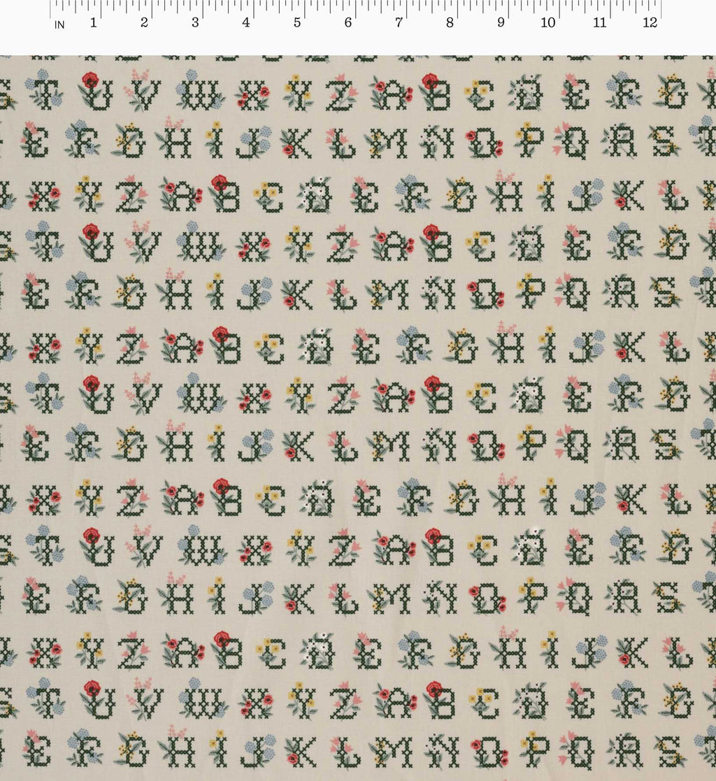 Cloverpaperco™ - Cross Stitch Letters Cotton Fabric - Linen