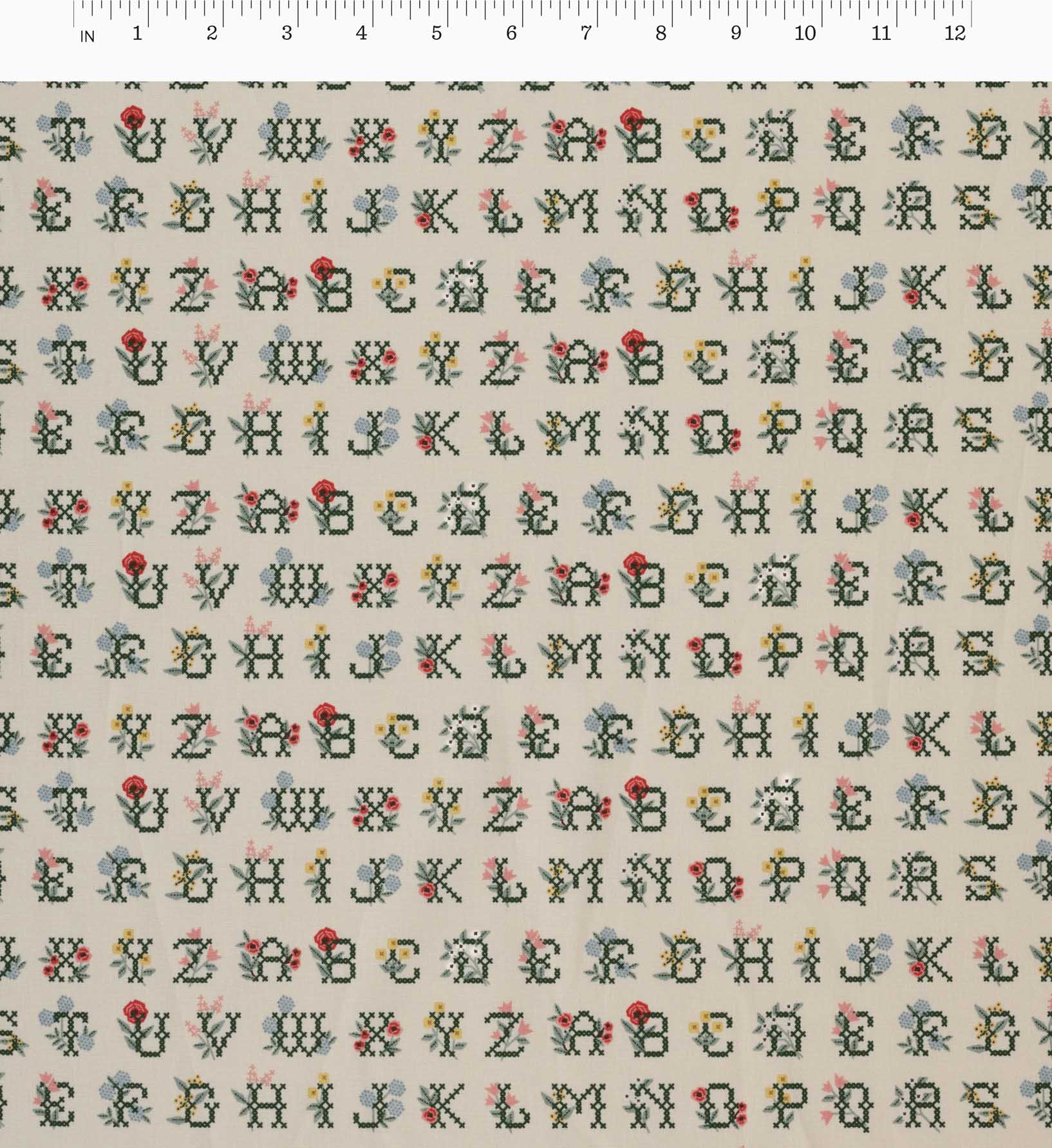 Cloverpaperco™ - Cross Stitch Letters Cotton Fabric - Linen