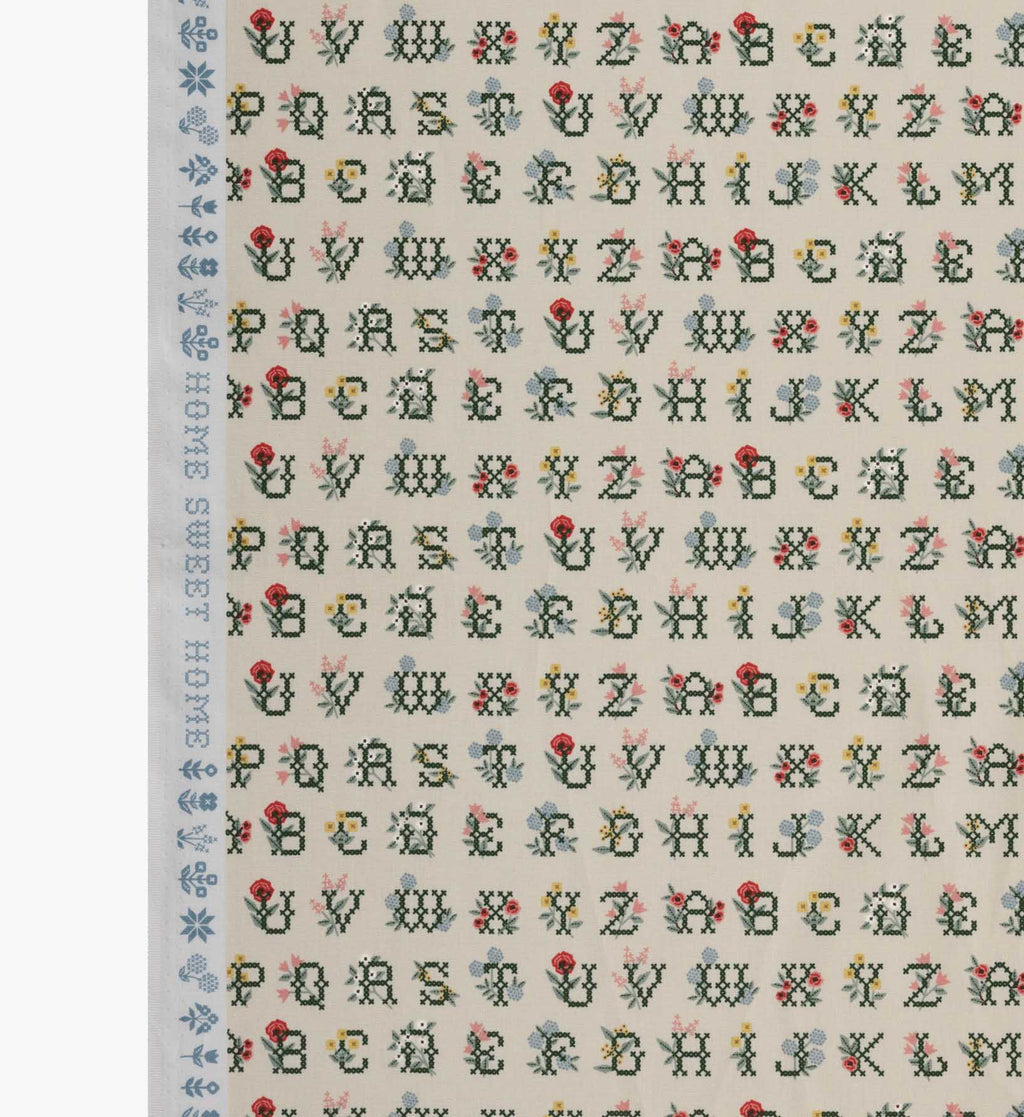 Cloverpaperco™ - Cross Stitch Letters Cotton Fabric - Linen